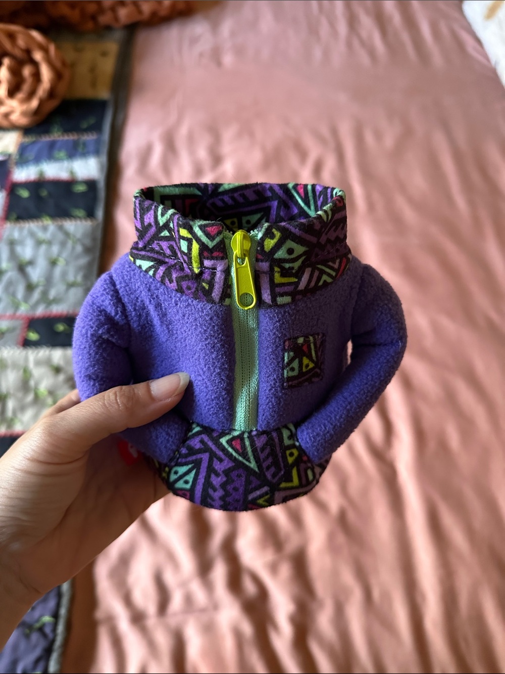 Small Purple Fleece Jacket with Geometric Trim - Unbranded